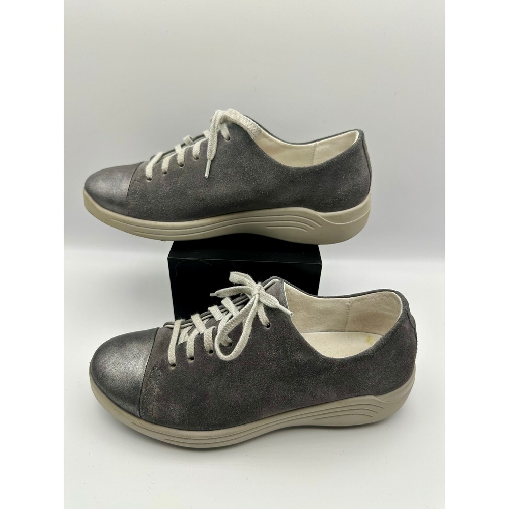 Romika Madera Sneaker Women 37 6.5 7 Grey Suede Metallic Cap Toe Lace Up Shoe